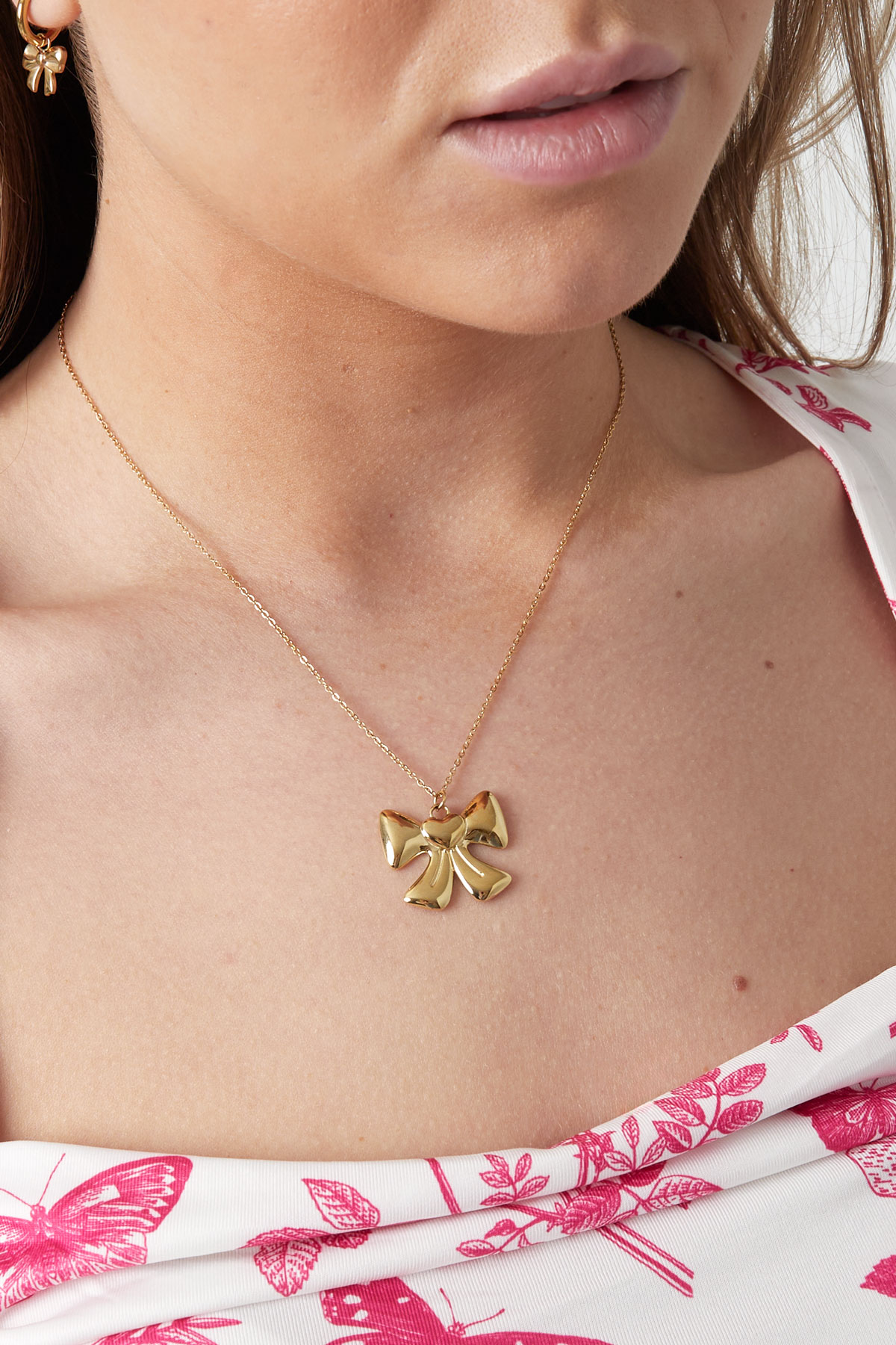 Simple love bow necklace - gold h5 Picture3